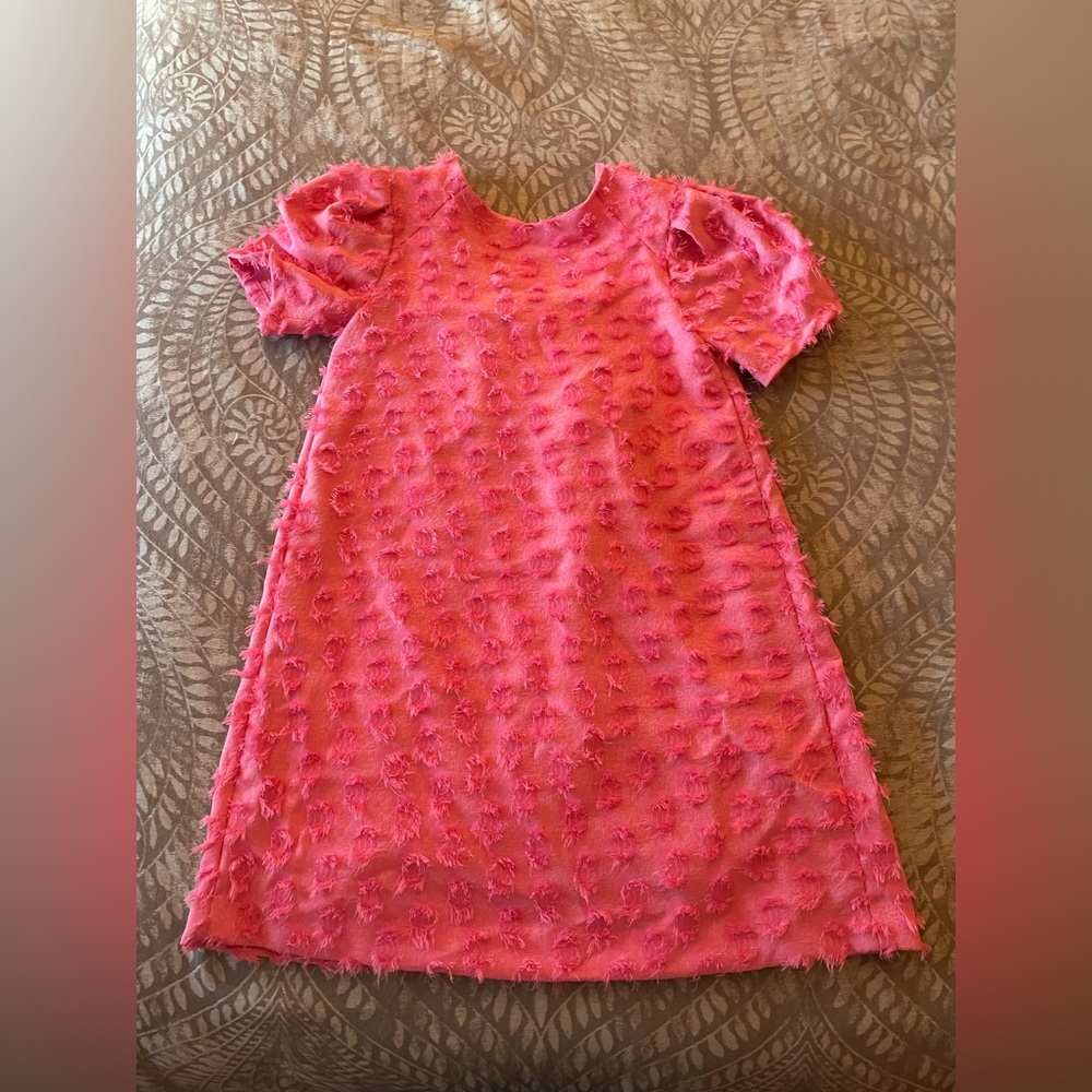 Pink Textured Puff Sleeve Dress